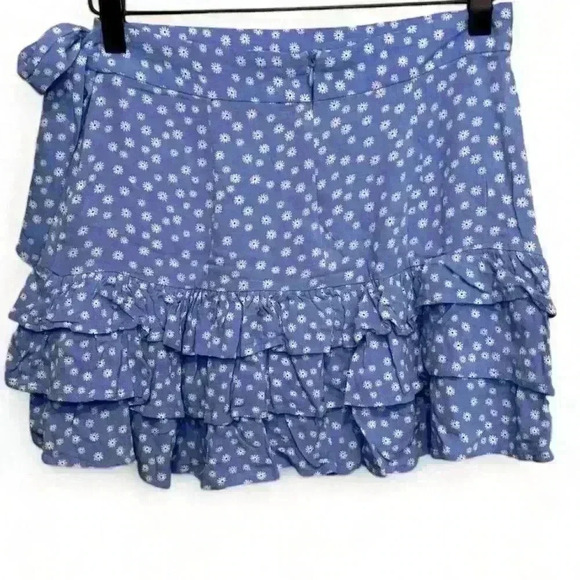 Forever 21 Women's Medim Blue Floral Ruffle Tie Waist Mini Skirt Casual - Picture 3 of 7